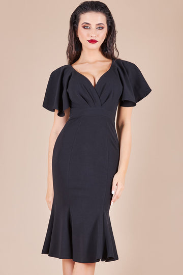 Flared Sleeve Front Wrap Midi Dress Goddiva